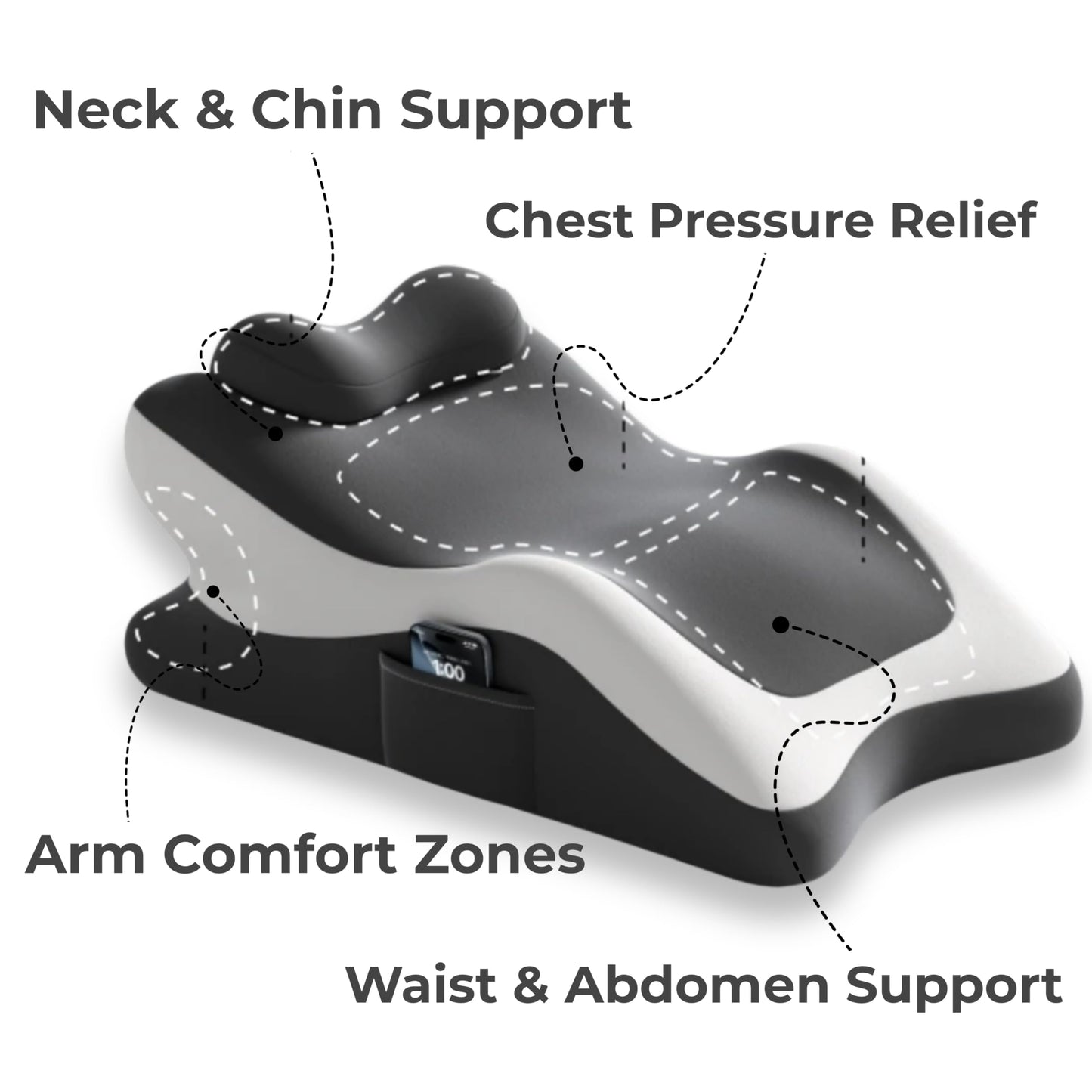Dymane Memory Foam Wedge Pillow – 5-Zone Prone Reading Pillow for Bed, 27° Back Support, Leg Elevation & Acid Reflux Relief, Washable Cover, Dark Gray