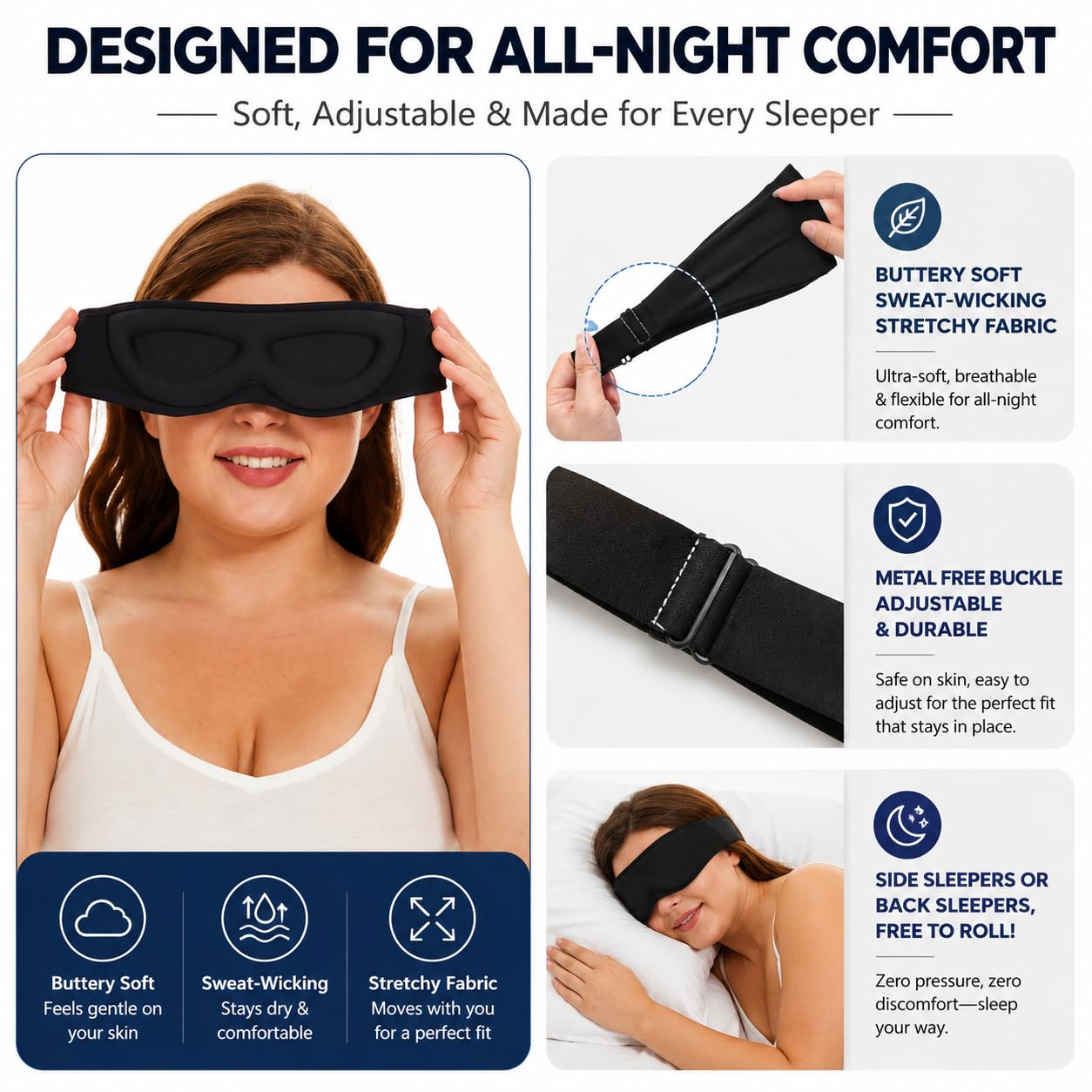 ALASKA BEAR Sleep Mask for Side Sleepers Patented Design, Cup-Shaped and Extra-Soft, 100 Blackout Eye Mask Shades Cover for Men and Women Home or Travel, Machine Washable, Black