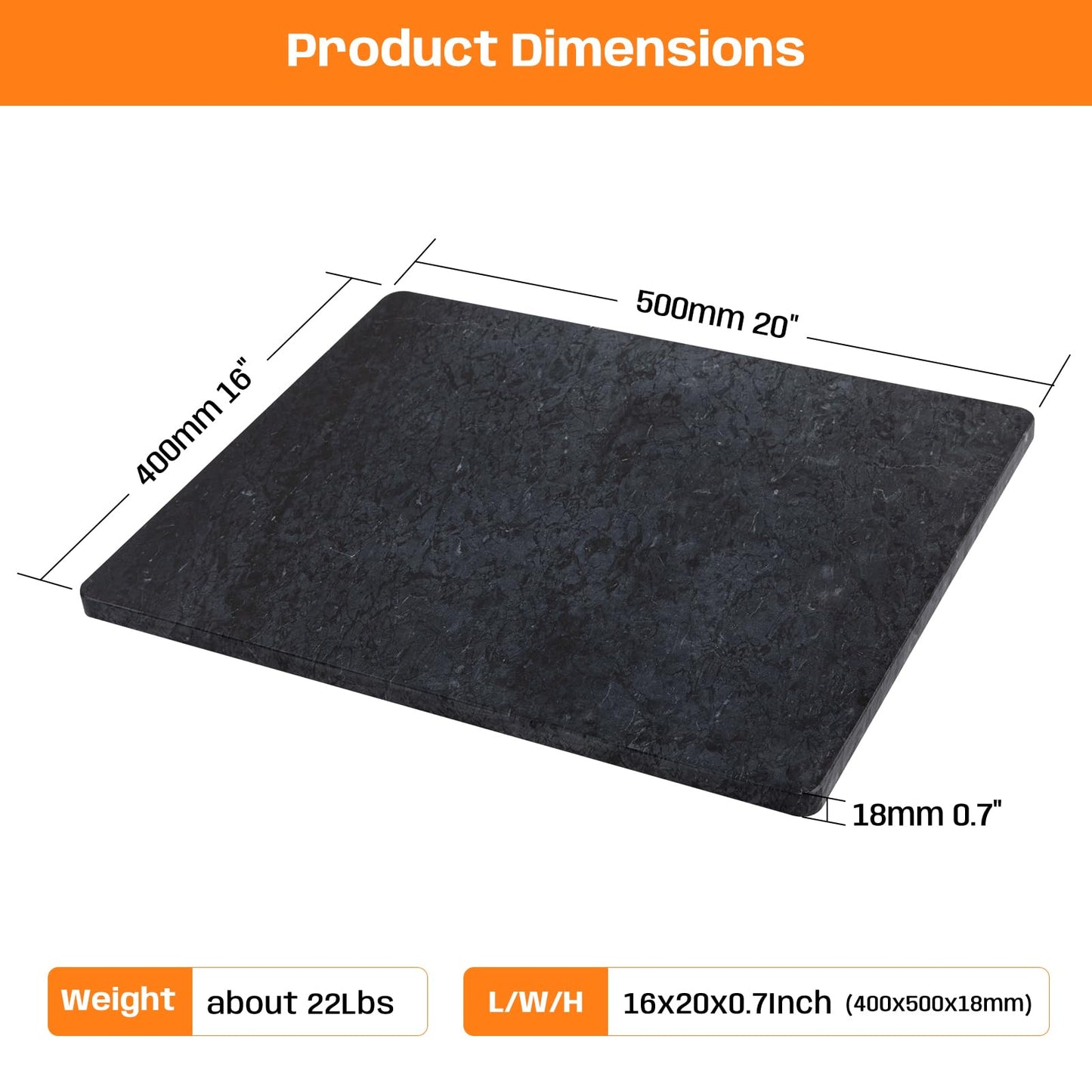 Adolif Black Marble Cutting Board For Kitchen, Large Marble Slab Pastry Board With Non-Slip Feet For Baking, Cheese, Charcuterie, Chocolate, 16x20 Inch, Pack Of 1 Piece
