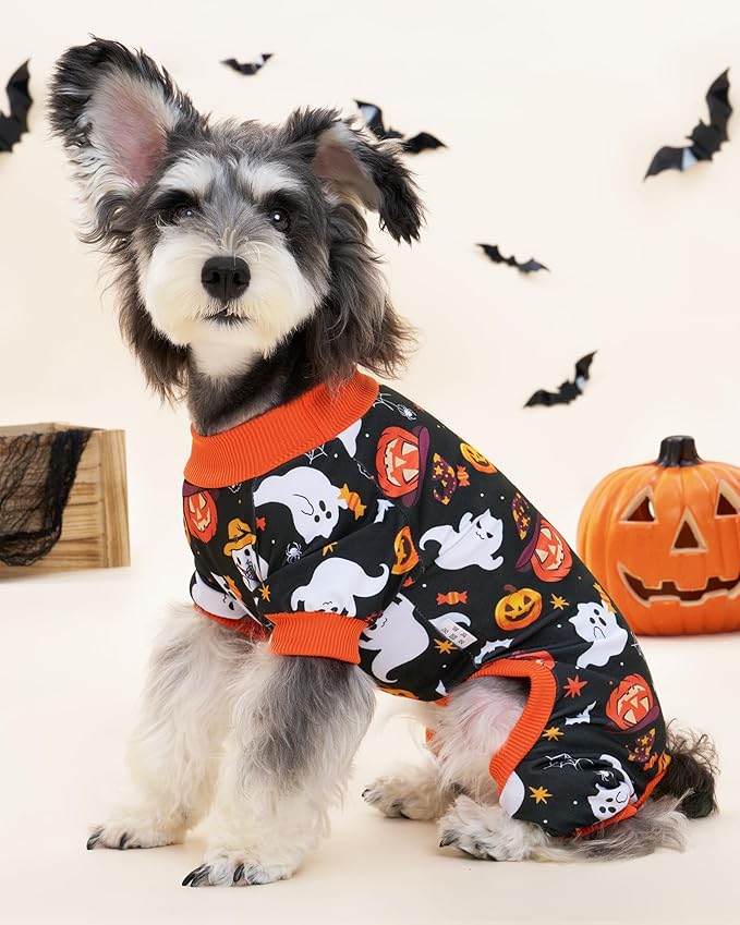 XPUDAC 4 Pack Halloween Dog Pajamas, Funny Ghost Halloween Costumes for Dogs, Soft Strechy Doggy Clothes for Small Medium Dogs Boy Girl, Pet Apparel, 2XL