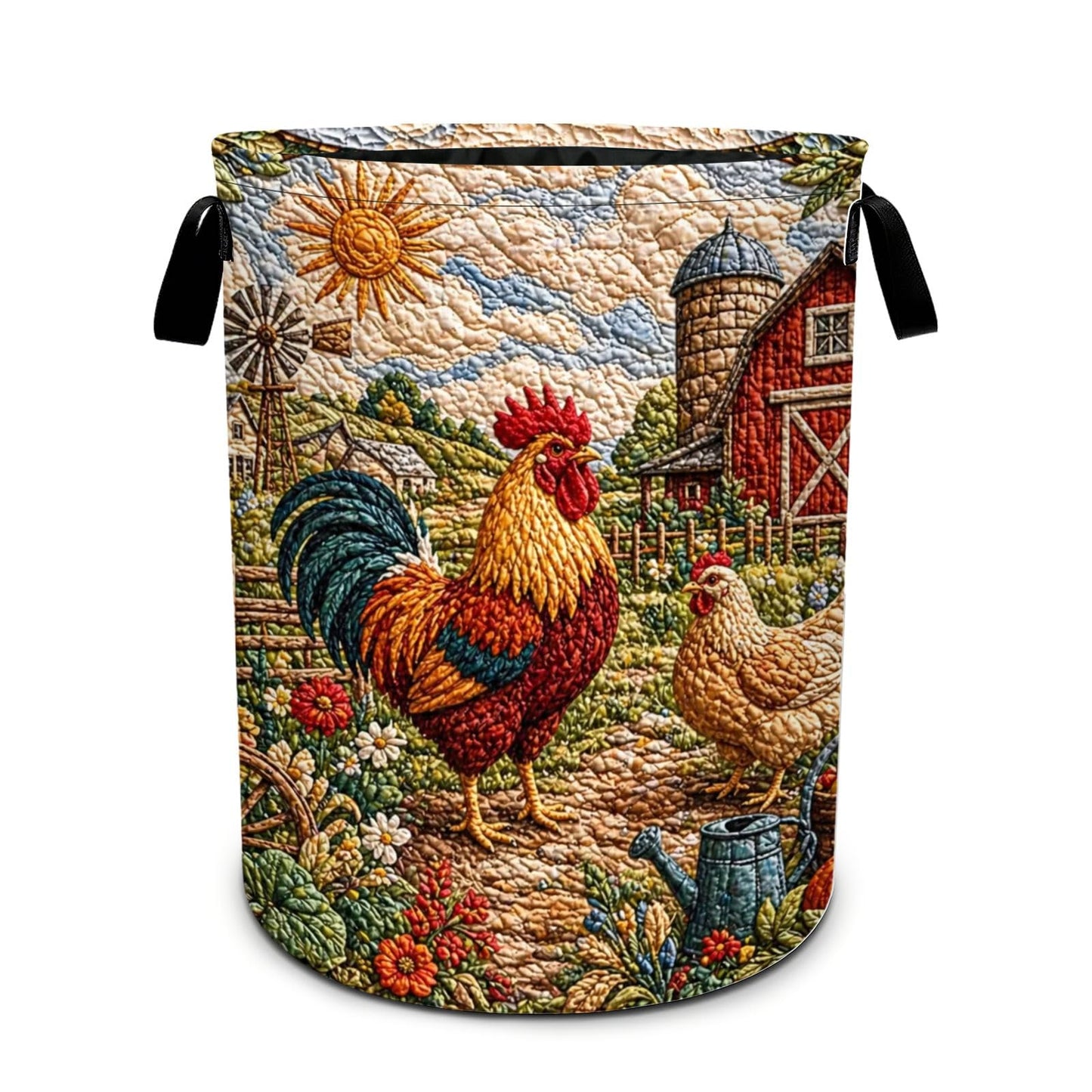 Rooster Print Laundry Basket Foldable Oxford Laundry Hamper With Handle For Room Bathroom Bedroom