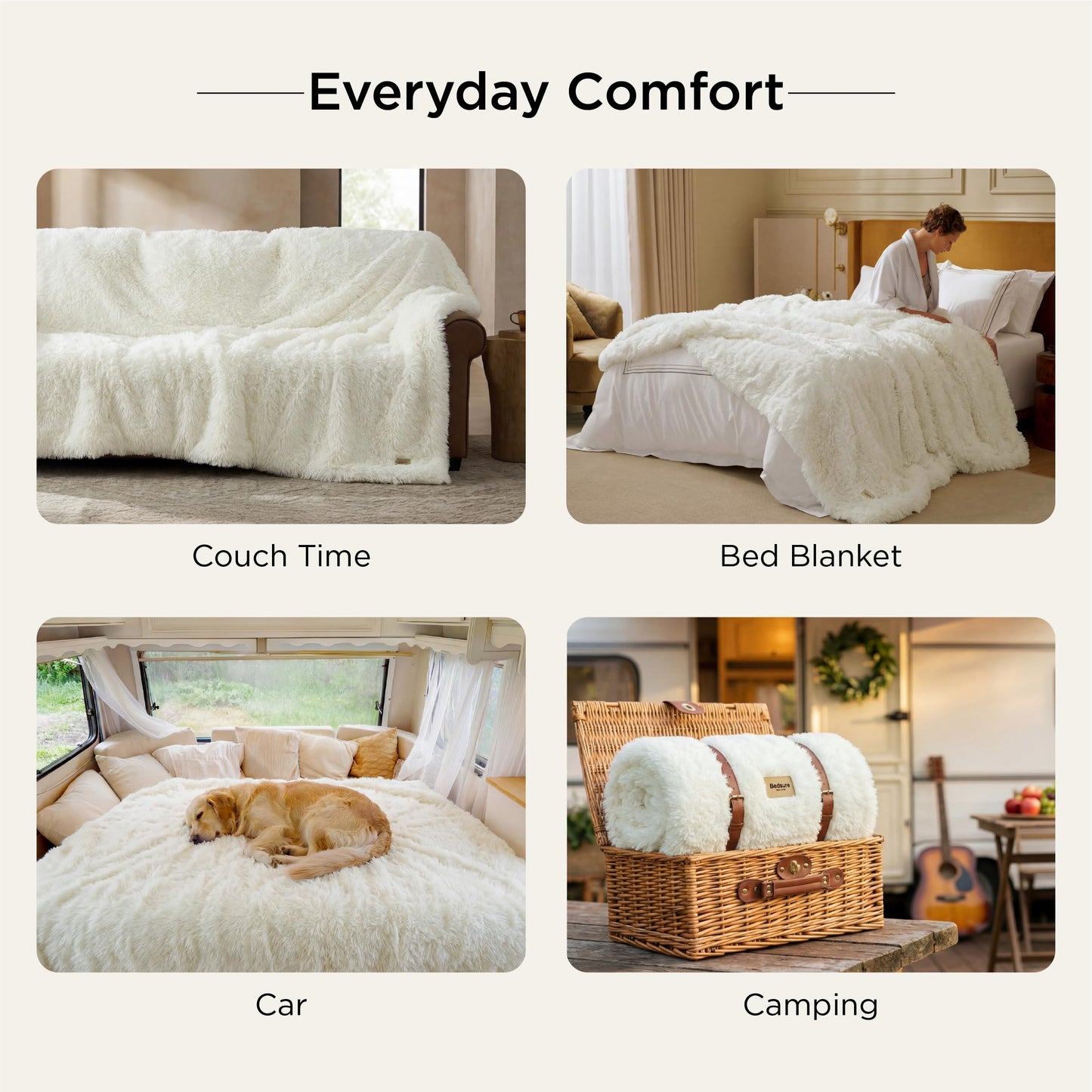 Bedsure GentleSoft Luxury Faux Fur White Queen Blanket for Couch, Extra Soft Fuzzy Fluffy Shaggy Blanket Gifts for Women, Warm Cozy Plush Comfrt Fleece Throw for Room Decor, 90x90 Inches
