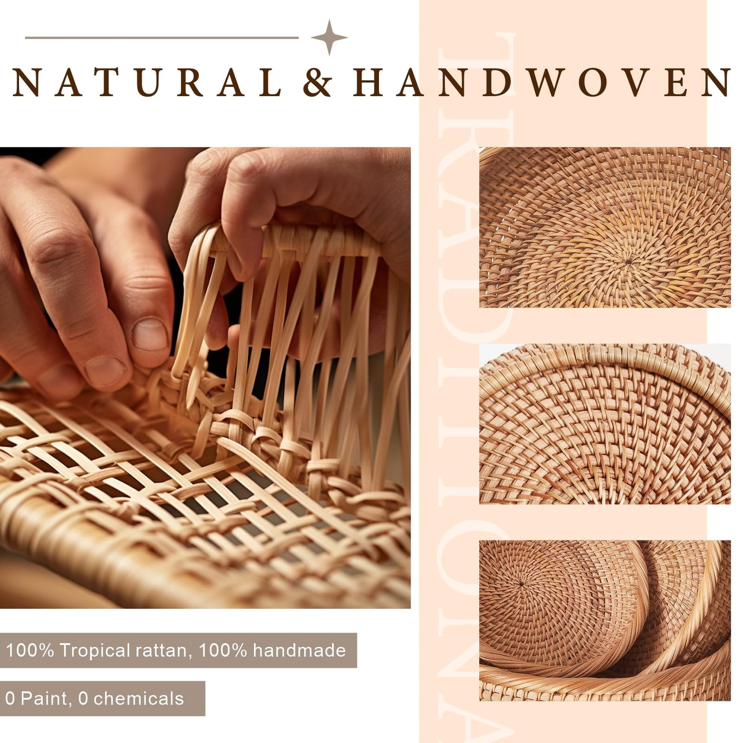 8" Round Small Wicker Basket, Artisanal Rattan Fruit Basket, Key Bowl for Entryway Table, Decorative Bowl for Kitchen Counter, Bedside, Living Room, Natural Woven Fruit Bowl, Purse Bowl, Bread Basket