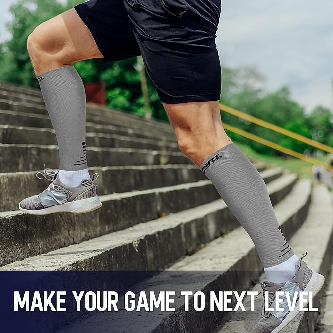 Thoxcare Calf Compression Sleeve for Men Women (1 Pair), Leg Support Footless Compression Socks for Running - Shin Splint Varicose Veins Swelling & Pain Relief, Gray/Black, Medium