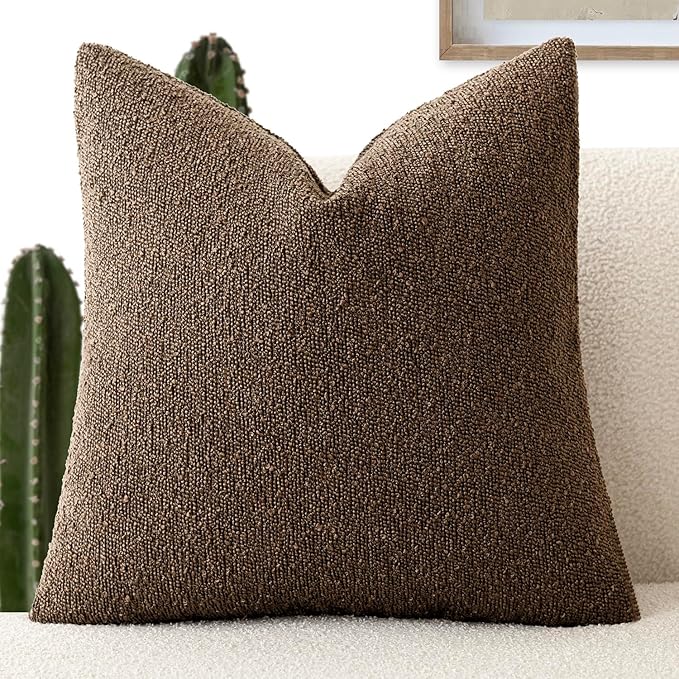 Foindtower Decorative Textured Boucle Throw Pillow Covers Accent Solid Pillow Cases Neutral Soft Cozy Couch Cushion Case for Chair Sofa Bedroom Living Room Home Decor 24x24 Inch,1PC,Chocolate