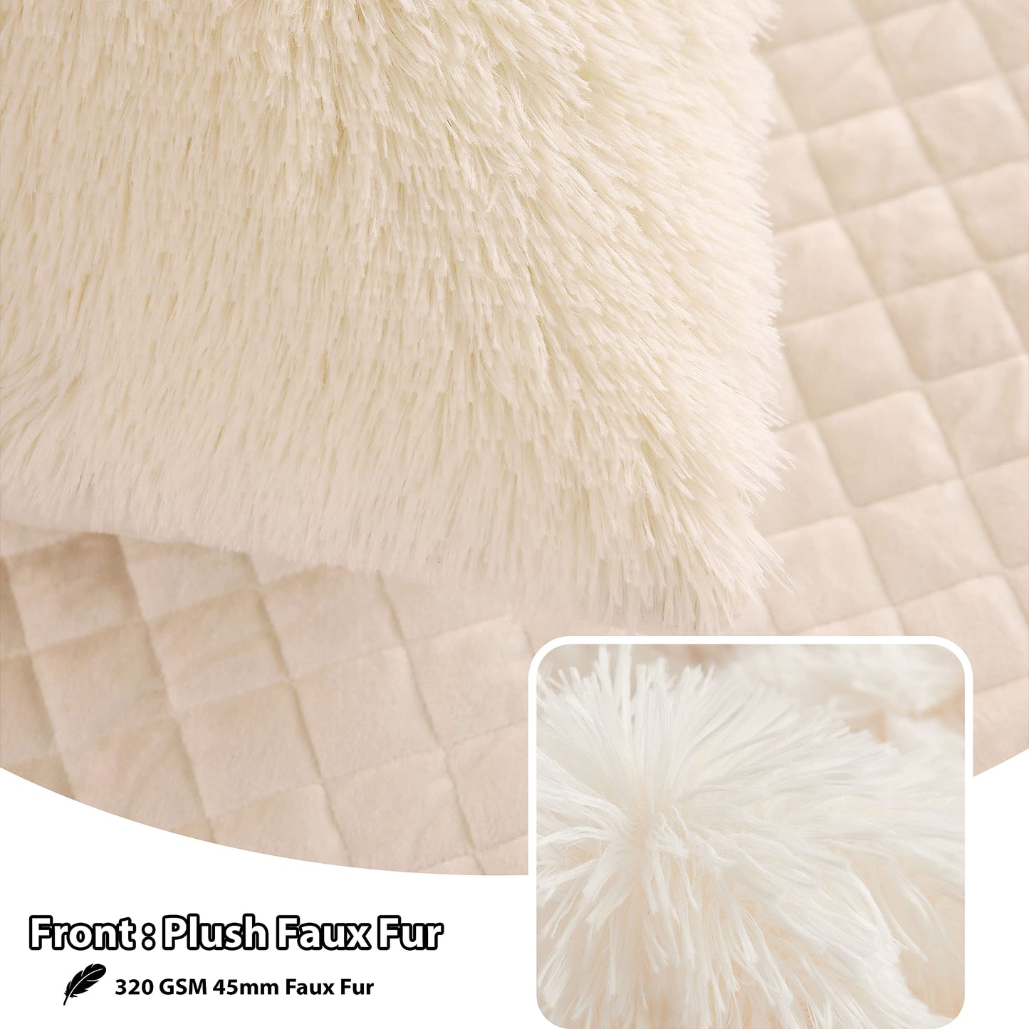 LIFEREVO 2 Pack Cream Faux Fur Pillow Shams,Shaggy Plush Home Decorative Luxury Series Super Soft Furry Pillow Case with Zipper Closure for Home Sofa Couch,Standard (Light Beige,20"x26")