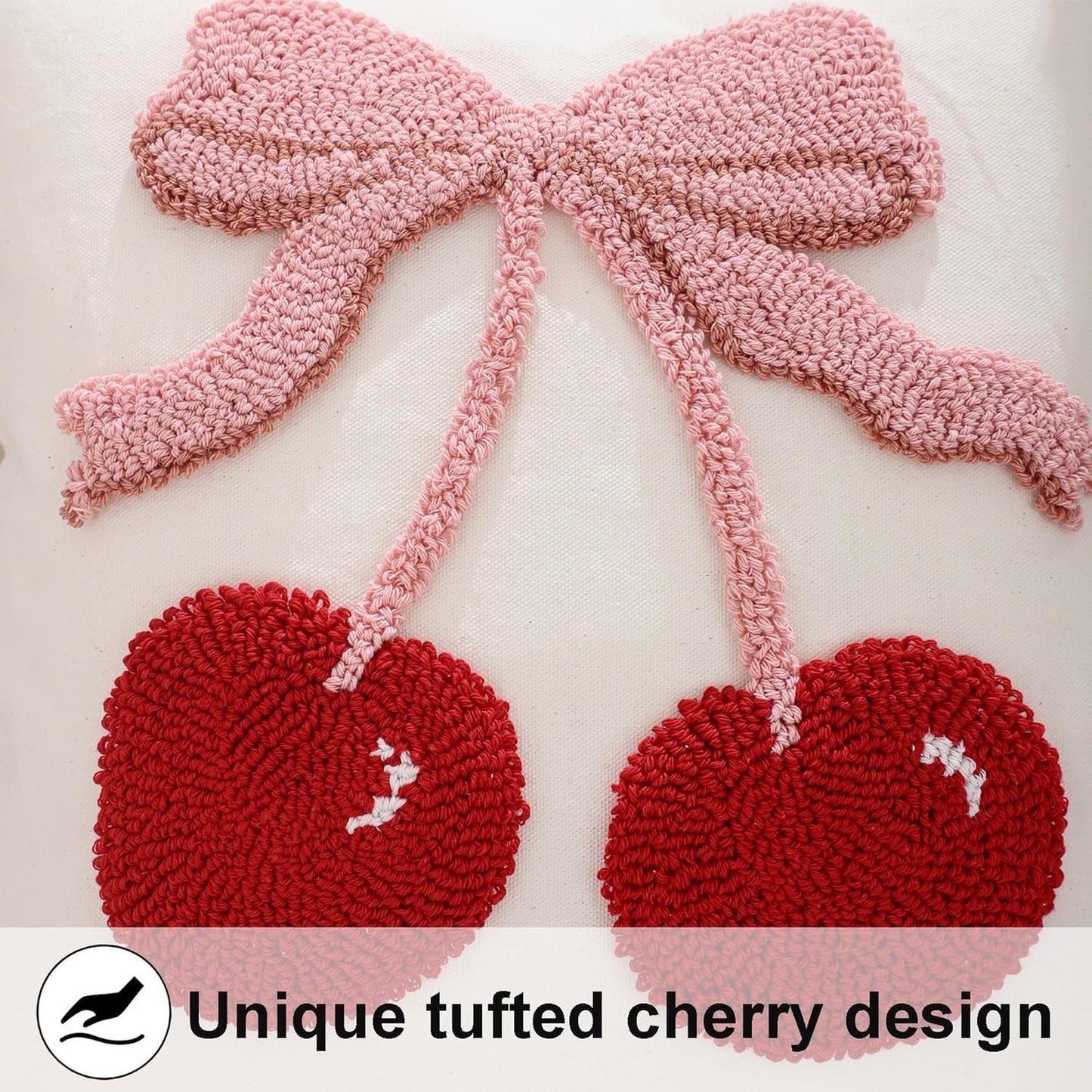 Tosleo Embroidered Throw Pillow Covers 18x18 Pack of 2 Red Cherry Decor Pillow Cover Farmhouse Pillow Cushion Cases Square Tufted Pillowcases for Summer Sofa Couch Bedroom