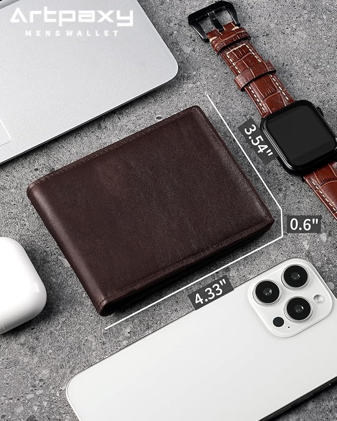 Artpaxy Mens Wallet Bifold Genuine Leather RFID Blocking Wallet for Men with 1 ID Windows 13 Card Holders 2 cash pockets 1 Gift Box