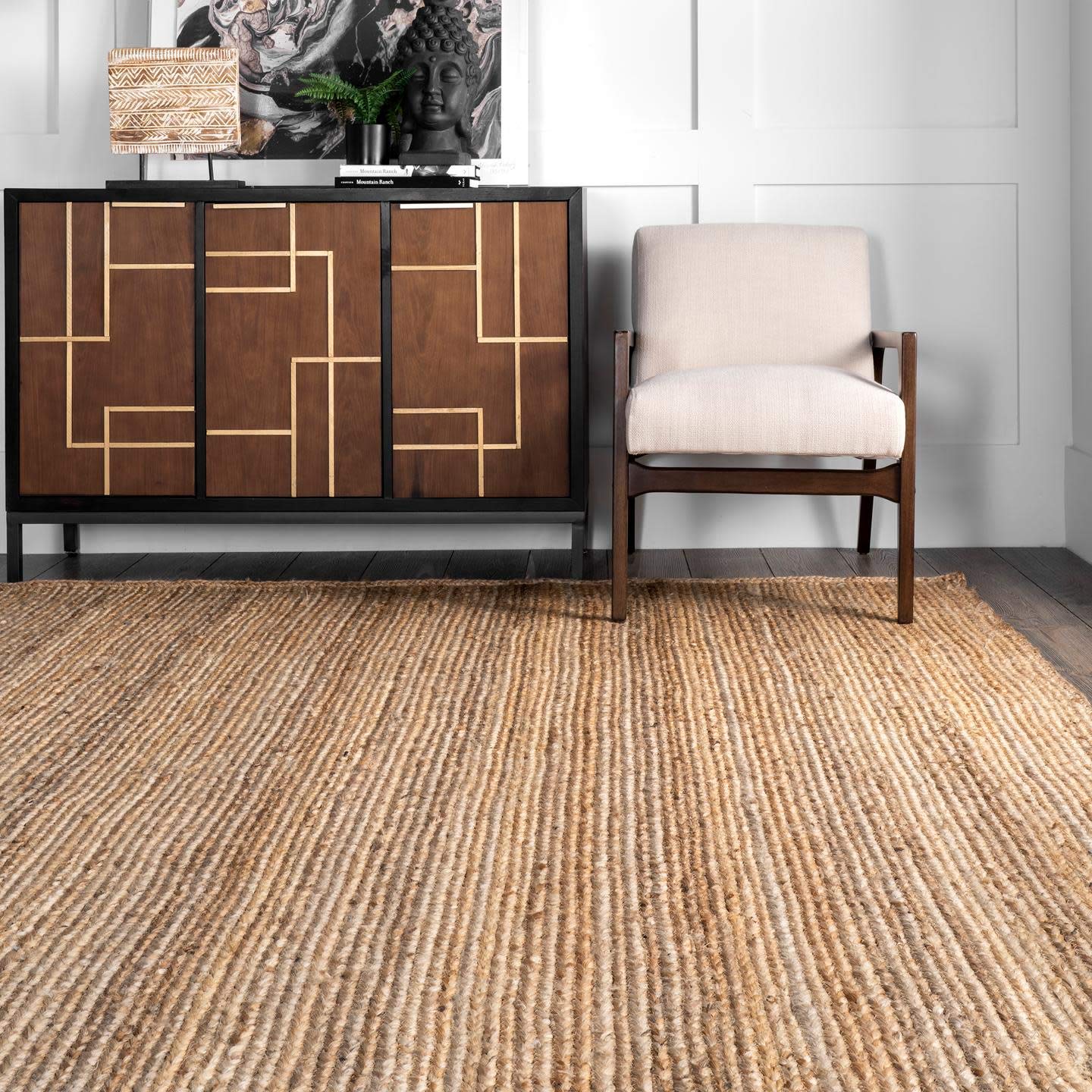 nuLOOM 8x10 Rigo Jute Hand Woven Area Rug, Natural, Solid Farmhouse Design, Natural Fiber, For Bedroom, Living Room, Dining Room, Hallway, Office, Kitchen, Entryway