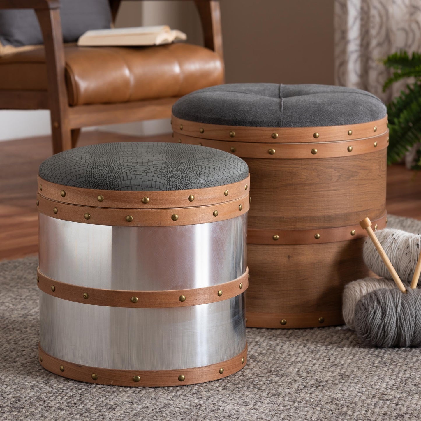 Baxton Studio Ottomans, Brown/Mirrored