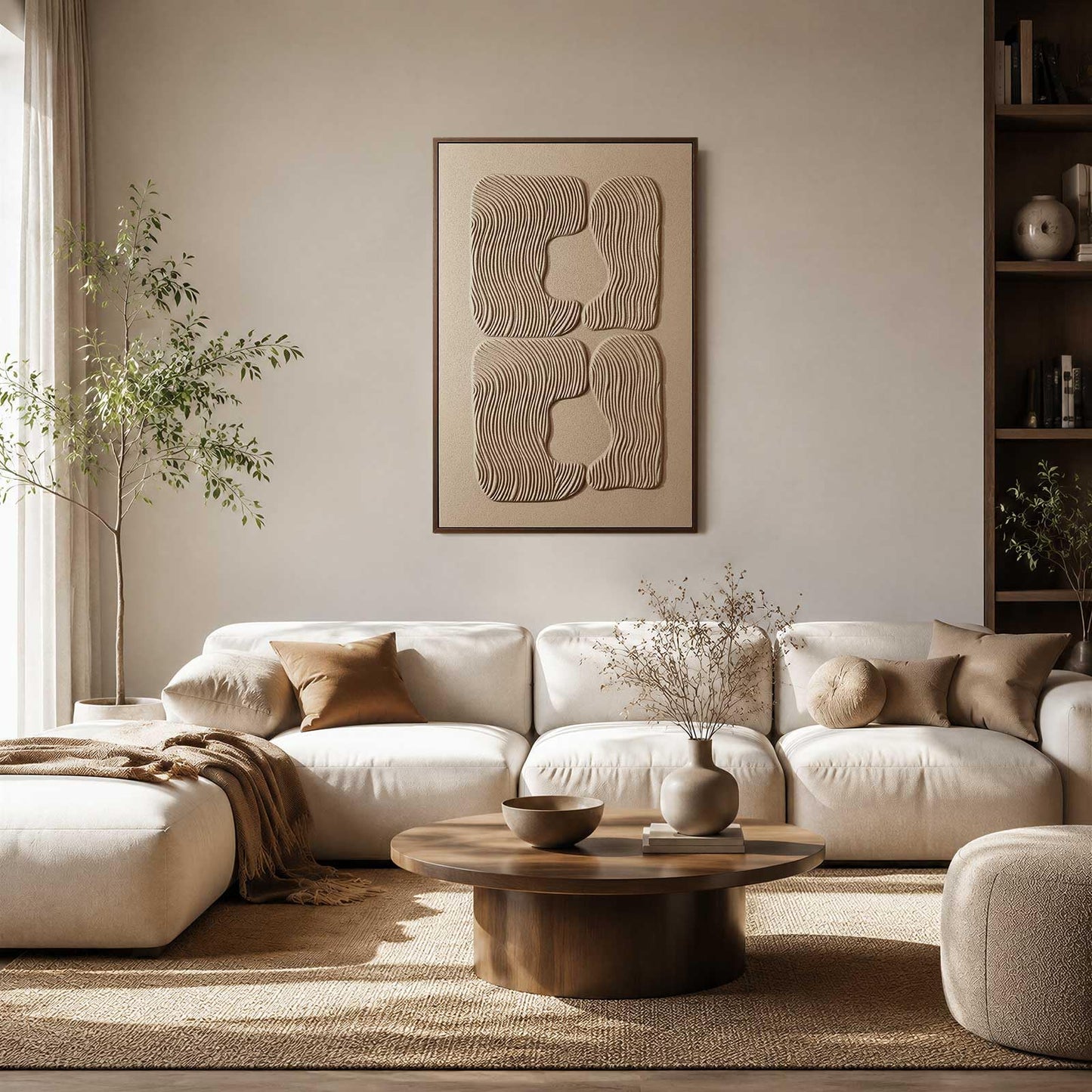 3D Textured Wall Art for Living Room, 1 Piece Wabi Sabi Abstract Sandstone Relief Artwork with Solid Catalpa Wood Frame, Minimalist Abstract Pictures for Hallway Entryway, Warm Oatmeal Beige, 24x36 In