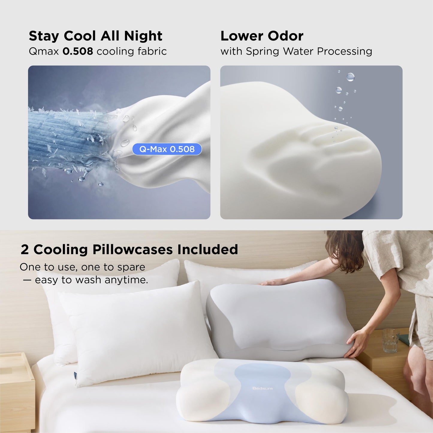Bedsure Cervical Neck Pillow Set of 2 - Memory Foam Pillows for Ergonomic Orthopedic Support Pillow for Neck Pain Relief, Contour Pillow for Side & Back Sleepers