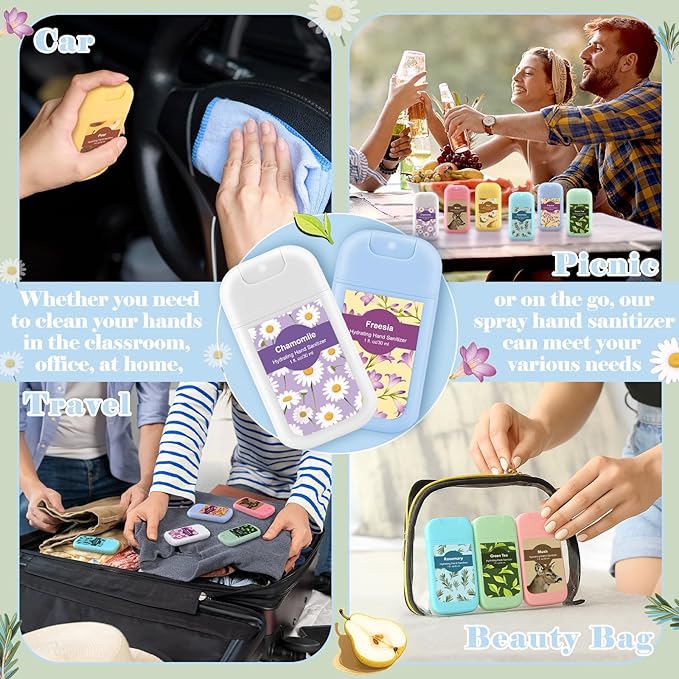 6 Pack Cute Hand Sanitizer Spray Scented Travel Size Hydrating Hand Sanitizers Power Mist Pocket Portable Refillable for Travel Outdoor Activity Gym Friends Colleague Holiday Gifts
