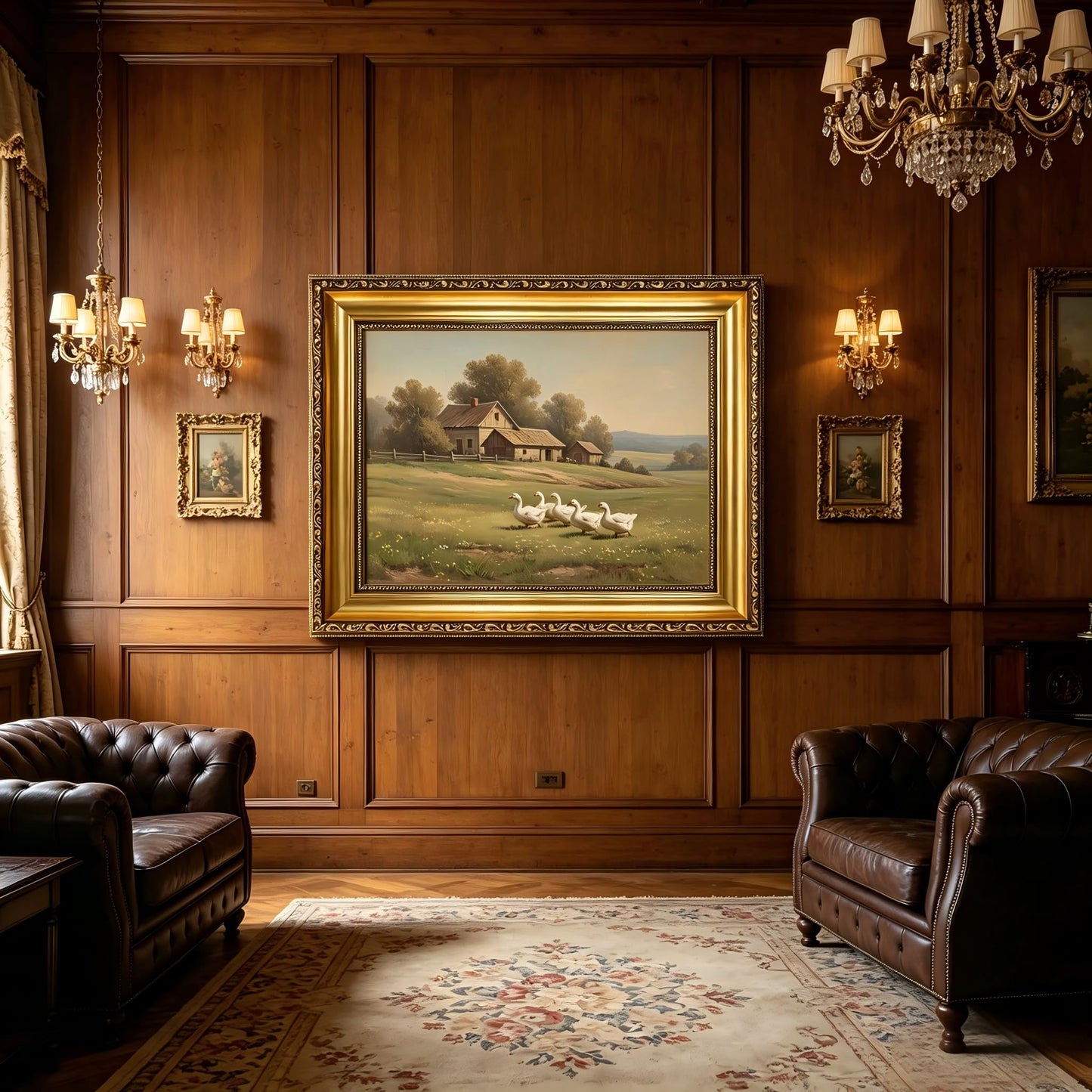 Gold Framed Vintage Landscape Canvas Wall Art farmhouse goose pictures