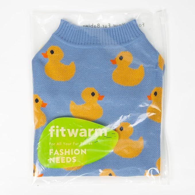 Fitwarm Funny Duck Dog Sweater, Thermal Dog Winter Clothes for Small Dogs Boy Girl, Pet Outfit, Blue, Yellow, Small