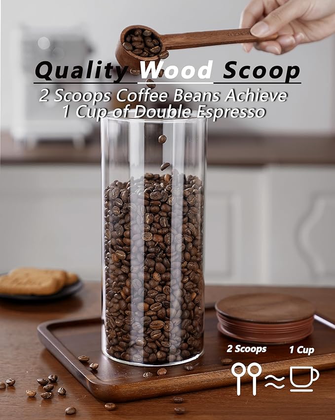 BOILMERIT 2PCS of 50floz Round Coffee Canister with Wooden Lids, Airtight Glass Coffee Jars for Ground Coffee, Coffee Beans Storage Container