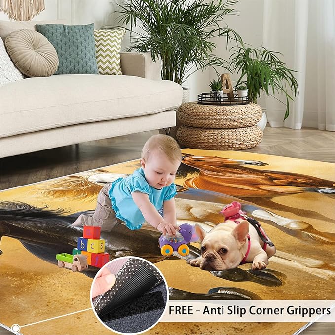 Horses 2x3 Area Rugs for Living Room Stouts Washable Rug Desert Landscape Rug Non Slip Low Pile Soft Area Rugs for Bedroom Bedside Dining Room Kids