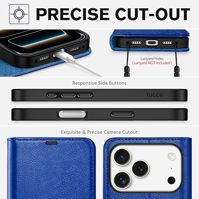 TUCCH Case Wallet for iPhone 17 Pro (6.3") 2025, Stand | RFID Blocking | 4 Card Slots | PU Leather | Magnetic Closure Folio Protective Cover | TPU Shockproof Inner Shell | Klein Blue