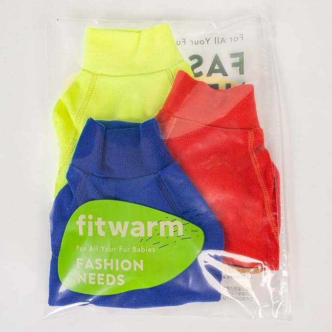 Fitwarm 3 Pack Classic Fleece Dog Sweater, Winter Clothes for Small Dogs Boy Girl, Turtleneck Dog Sweatshirt, Pet Apparel, Orange Red, Royal Blue, Neon Yellow, XXL
