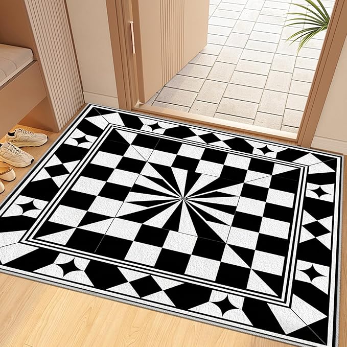 Black and White Checkered Rug, Checkered Rug, Modern Geometric Pattern Carpet, Retro Machine Washable Non Slip Area Rugs, Contemporary Rugs for Living Room/Bedroom 7x9