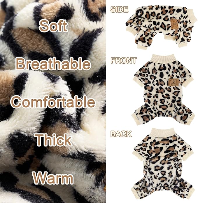 XPUDAC Fleece Dog Pajamas Leopard Dog Sweaters Winter Puppy Clothes for Small Medium Dogs Boy Girl Pet Jumpsuits Doggie Outfits for Christmas, XL