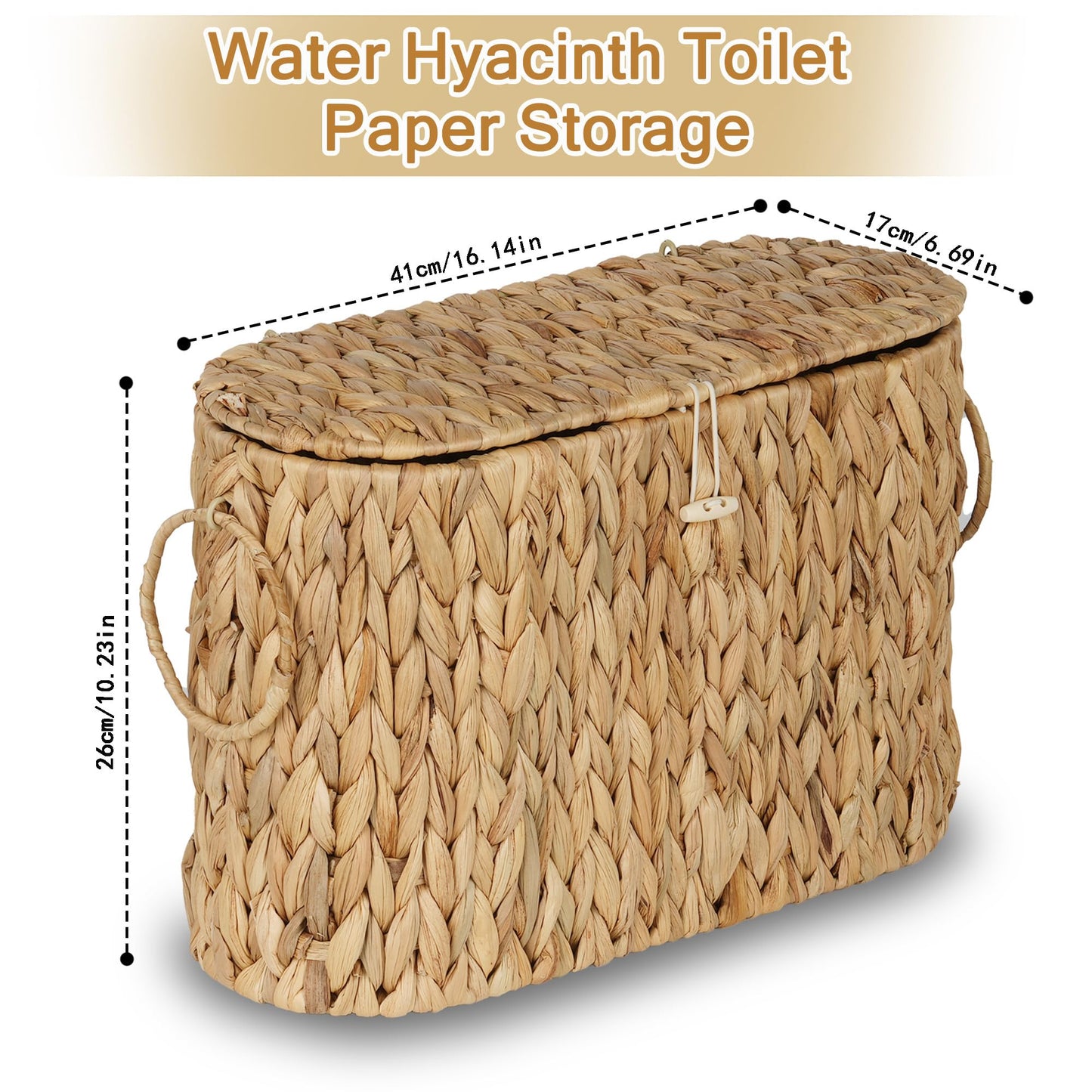 efluky Toilet Paper Storage Basket, Water Hyacinth Slim Toilet Paper Holder with Lid- Holds Up to 9 Mega Rolls, Home Bathroom Decor Organizer