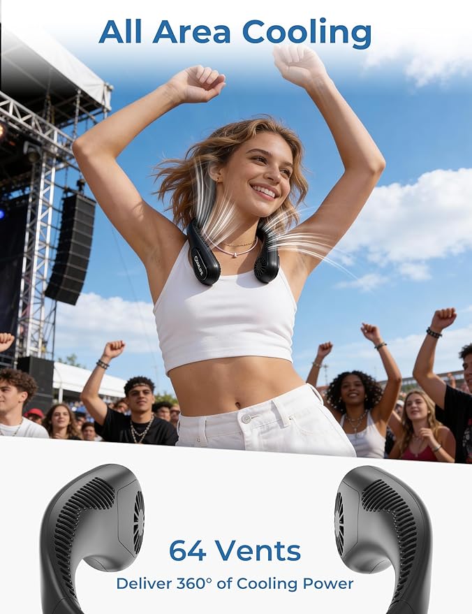 Portable Bladeless Neck Fan, Valentines Day Gifts for Him, Birthday Gifts for Men Women Father's Mother's Day, Wearable Cooling Fan Rechargeable, Essential for Camping Travel Beach Golf(2026 Upgraded)