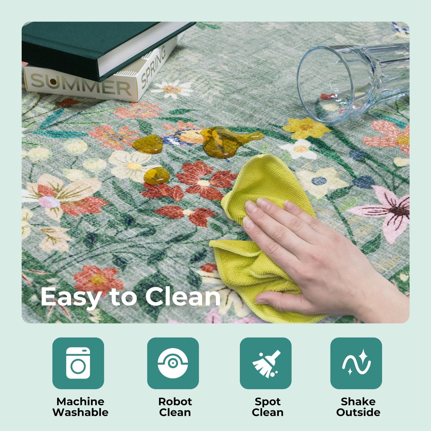 KUEAO Area Rugs 8x10 Rugs for Living Room, Machine Washable Green Rugs for Bedroom Large Area Rug Living Room Rug Non Slip Rug Carpet for Dining Nursery