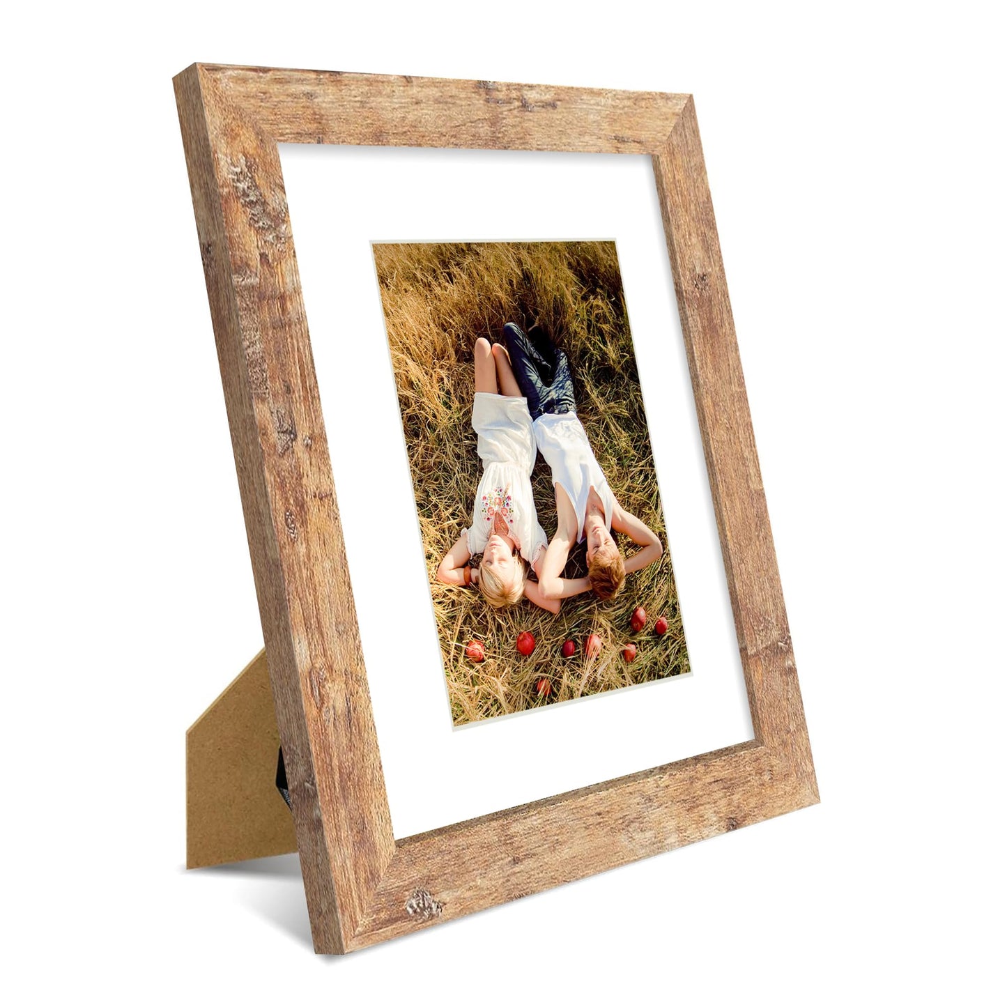 iRahmen 8x10 Picture Frame Set of 2, High Definition Real Glass Rustic Brown Wood Frame, Display Pictures 5x7 with Mat or 8 x 10 Without Mat for Tabletop or Wall Mounting