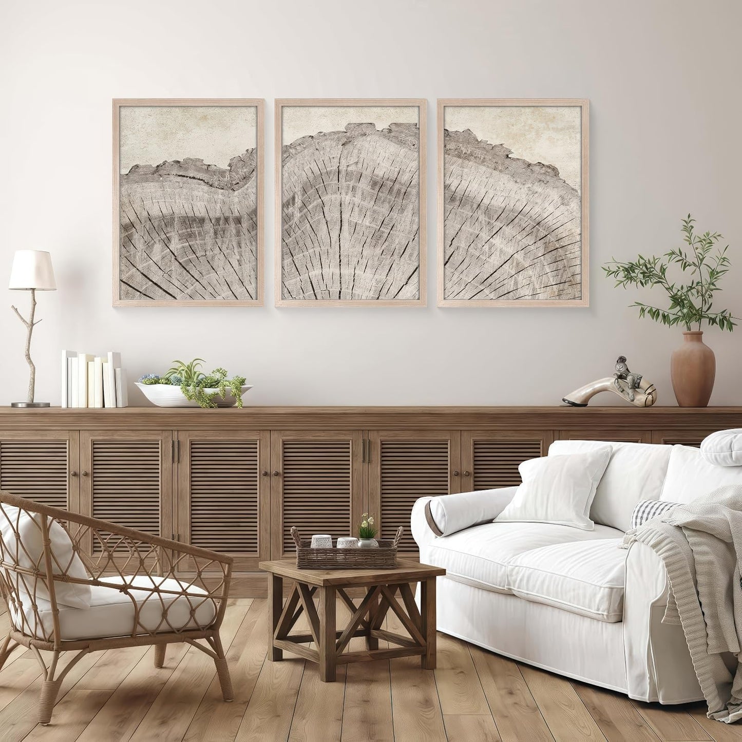 Framed Tree Ring Canvas Wall Art Set of 3, Rustic Nature Inspired Prints, Ready to Hang Artwork for Living Room Bedroom Bathroom, 12x16 Inch