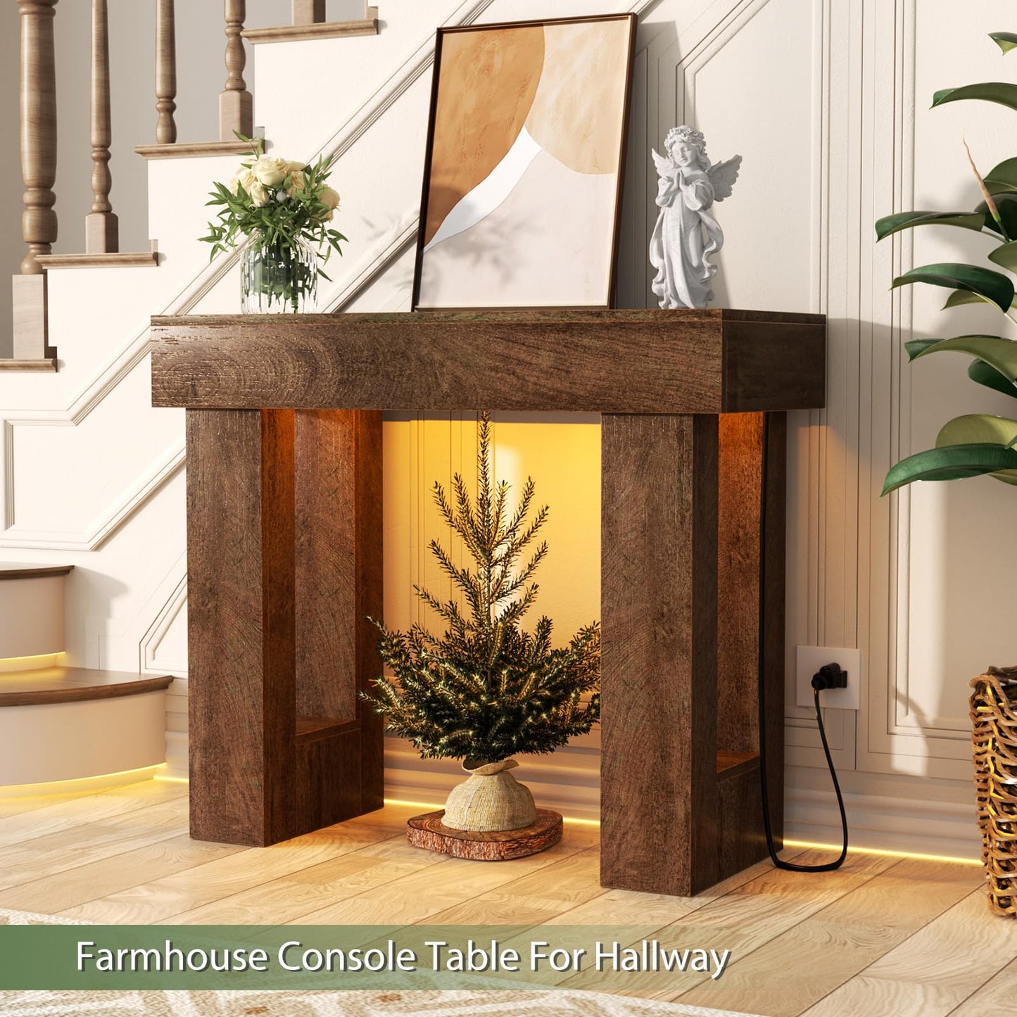 Unikito 39" Entryway Table with Socket and Sensor Light, Narrow Console Table with Storage Behind Couch, Farmhouse Entryway Table for Hallway, Behind the Couch, Living Room, Foyer, Rustic Oak