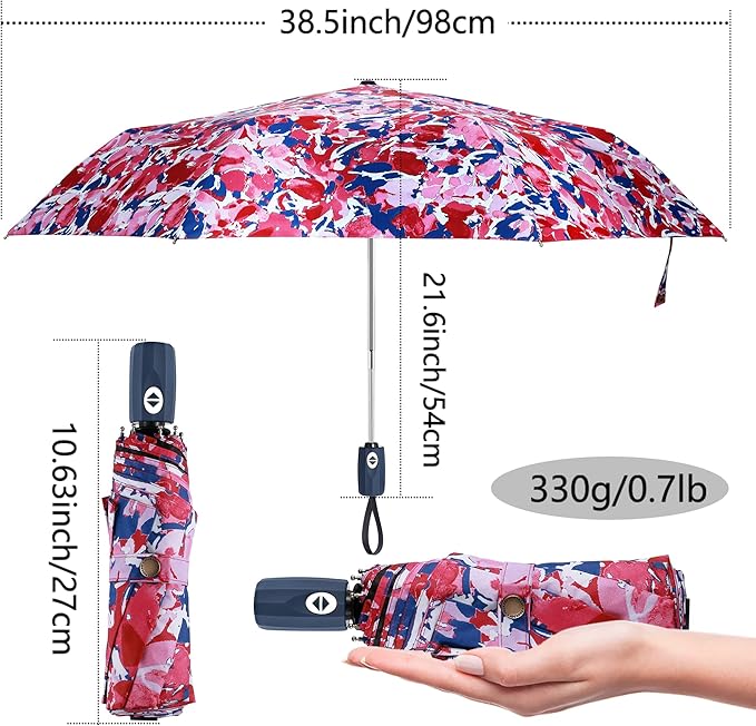 FDJASGY UV Sun Umbrella Compact Folding Travel Umbrella Auto Open Close Compact Folding Rain Umbrellas for Women Men Blocking UV 99.98%