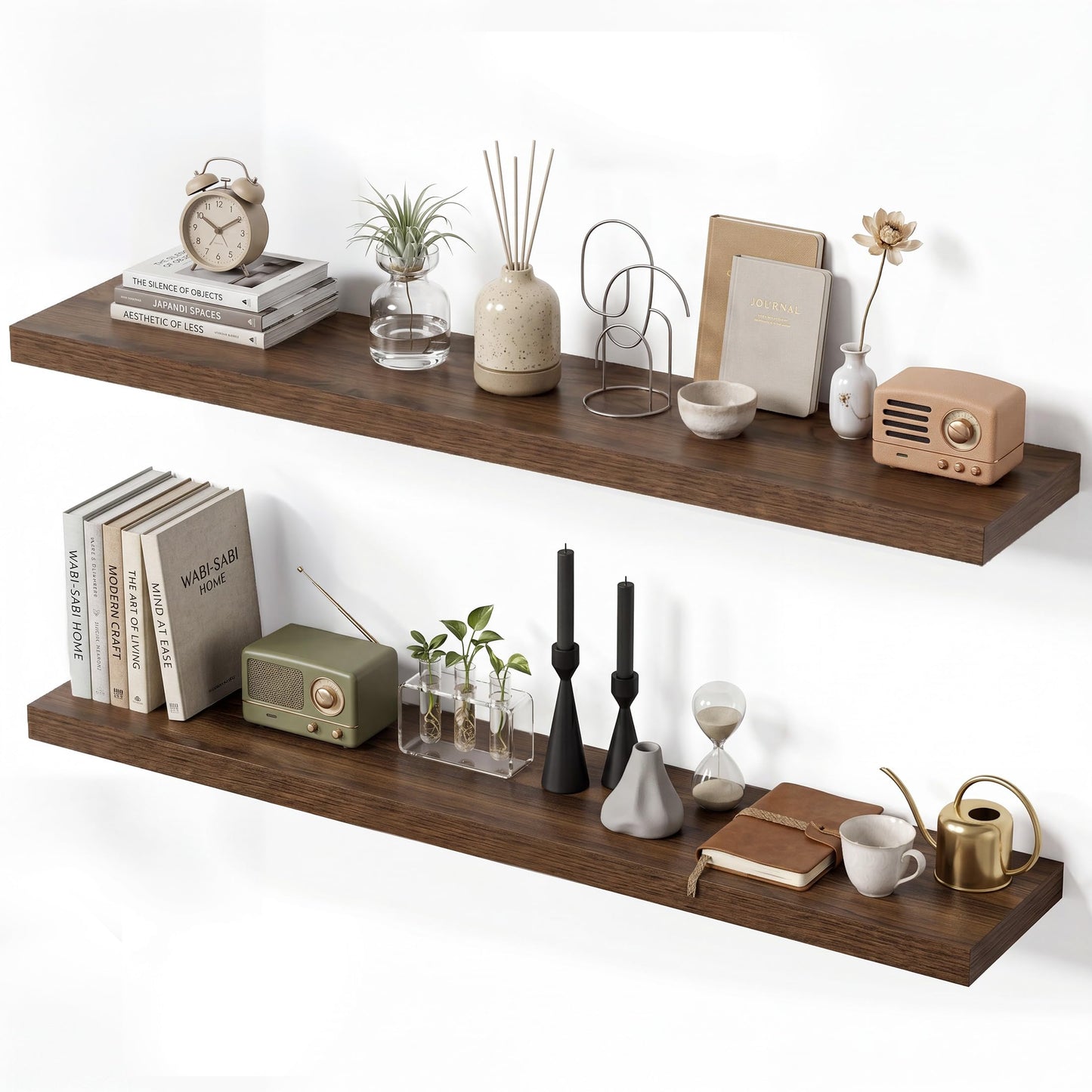 Natural Homi Floating Shelves for Wall,39.37in Wall Mounted Storage and Display for Living Room, Bedroom, Kitchen, Bathroom Set of 2 Retro Brown