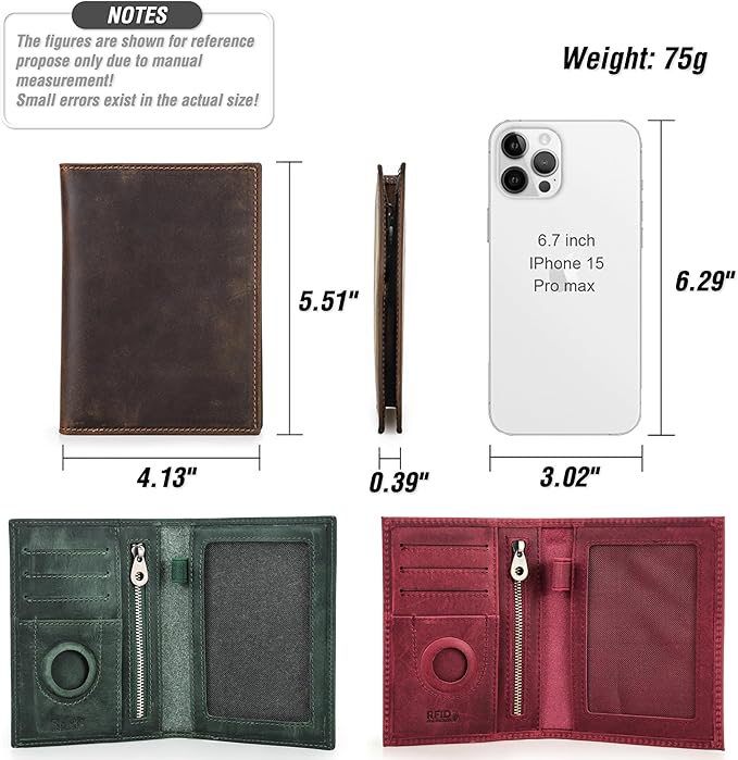 Top Grain Leather Single Travel Passport Wallet Embossing Badge for Unisex, Folio Design for Passport & Multi Cards, RFID Blocking for Passport/Cards/Checks/Bills/AirTag, Coffee Default, IL