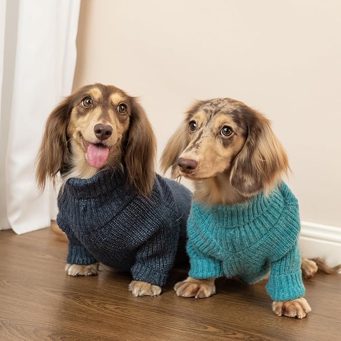 Fitwarm Turtleneck Knit Dog Sweater, Thermal Dog Winter Clothes for Small Dogs Boy Girl, Cozy Sweaters for Dogs, Doggy Pullover Jumper, Pet Outfit, Heather Navy Blue, Large