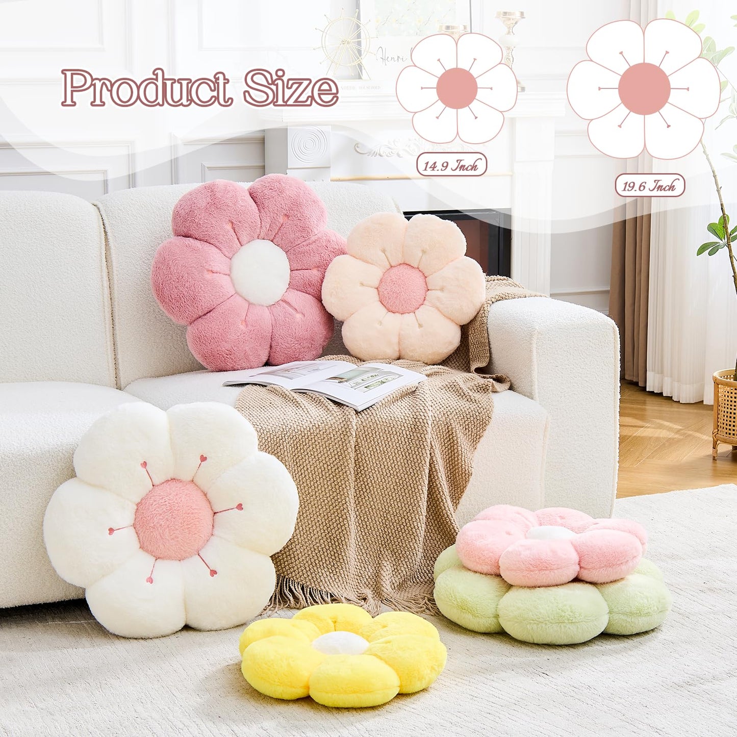 VBGYA Flower Pillow Cute Flower Shaped Pillows Decorative Throw Pillows Aesthetic Home Decor Floral Daisy Cushion for Bed (Yellow, 19.6 Inch)