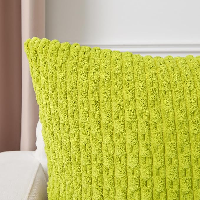 Kevin Textile Decorative Pillow Covers Set of 2 Striped Plush Corduroy Pillows Pillowcases Boho Home Decor Cushion Covers for Couch Sofa Bed Living Room 18x18 Inch, Christmas Green