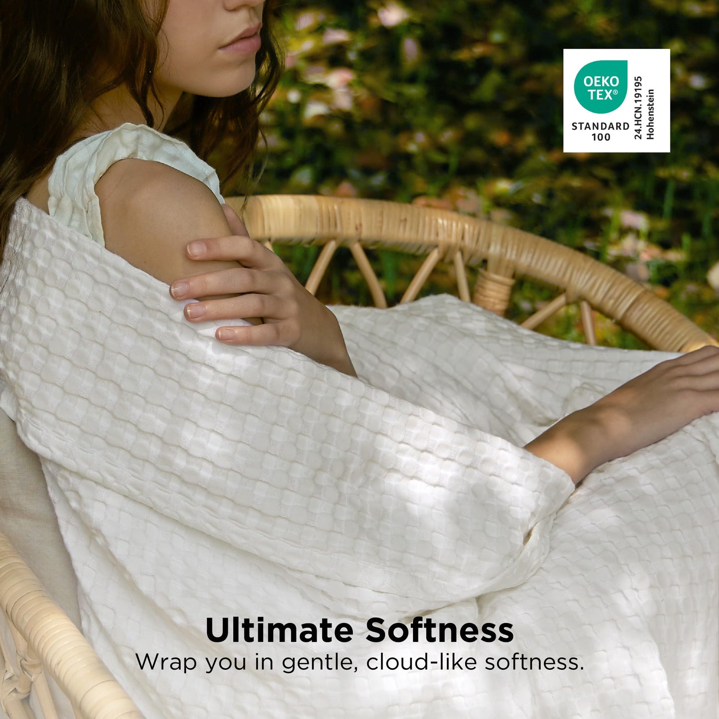 Bedsure Cooling Waffle Queen Size Blanket - Lightweight Cotton Summer Blanket of Rayon Derived from Bamboo for Hot Sleepers, Luxury Throws for Bed, Couch and Sofa, Ivory, 90x90 Inches