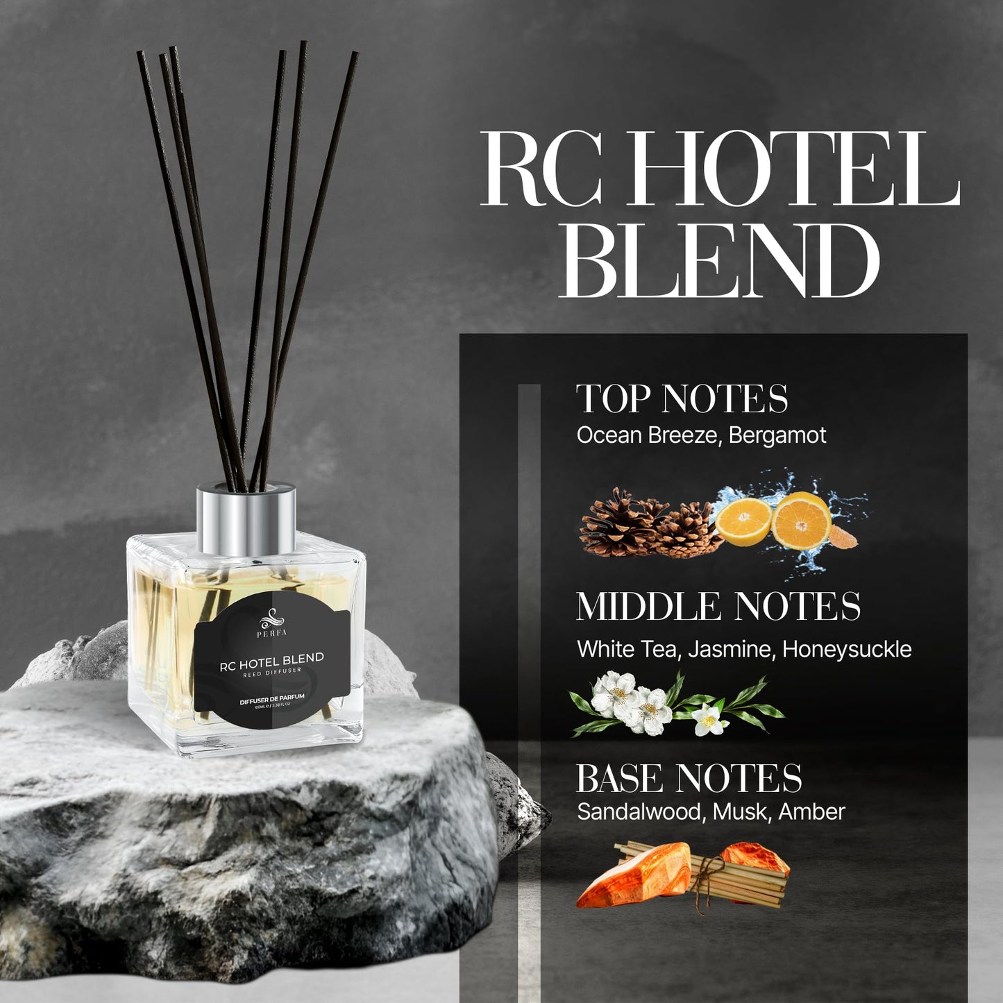 Reed Diffuser Set 100ml - Inspired by Luxury Hotel Diffuser Oil - Bathroom Decor Long Lasting Scent - Home Decor for Shelf, Bedroom, Living Room, and Workspace - Ritze Karlten Inspired Scent by Perfa