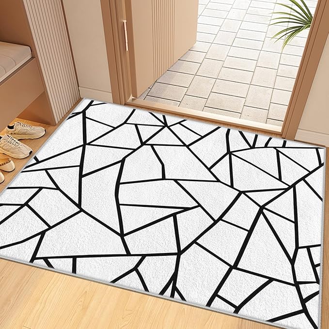White and Black Rug - Black and White Rug, Geometric Area Rugs 6x9, Modern Abstract Rugs for Living Room Bedroom, Irregular Polygon Carpet Washable Non Slip Home Decor