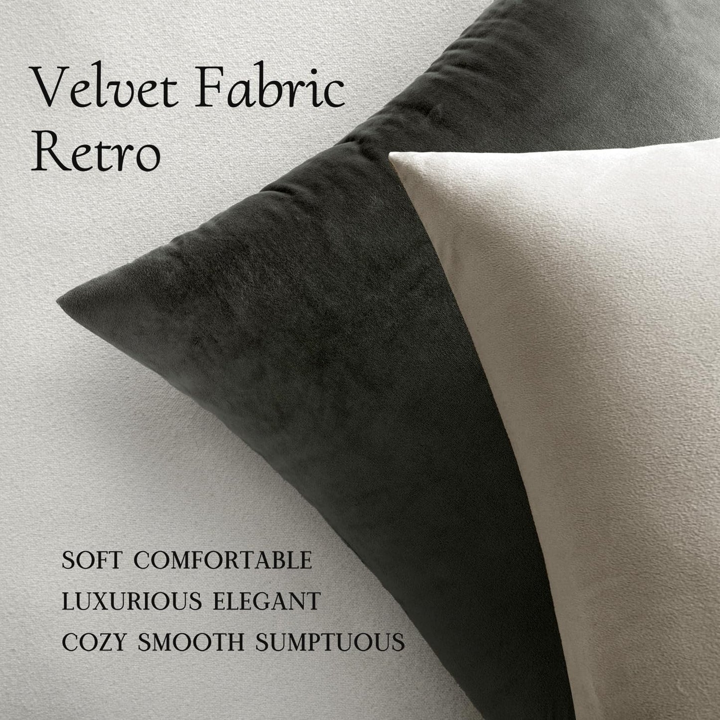 MIULEE 24x24 Inch Euro Sham Velvet Pillow Covers, Set of 2 Large Square Decorative Pillows -Cream White Super Soft for King Bed, Sofa, Couch, Accent Chairs with Hidden Zipper