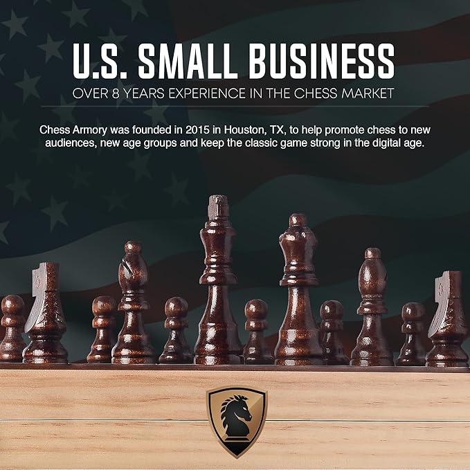 Chess Armory 15 inch Chess Set Magnetic - Premium Wooden Board Game with a Portable Wood Case and Secure Storage for Pieces, Set for Kids and Adults (Walnut Wood)