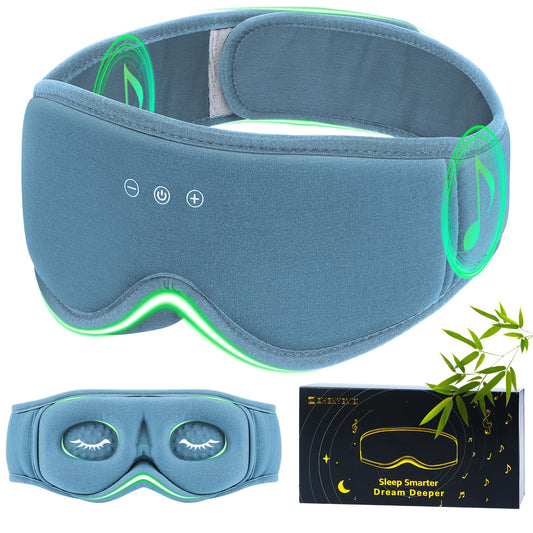 Bamboo Cotton Sleep Mask for Women - Bluetooth Sleep Headphones for Side Sleeper Blackout Eye Mask for Sleeping 3D Contoured Sleep Eye Cover Headband Ear Plugs Low Noise Hook (Blue)