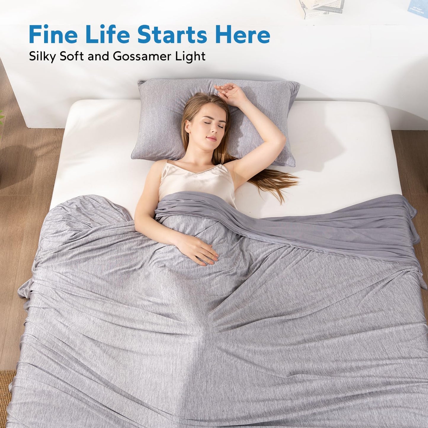 HOMFINE Cooling Blankets for Hot Sleepers - Summer Blanket Thin Lightweight Breathable Soft Double Side Enhanced Cooling for Bed Couch Sofa, Keep Cool for Night Sweats (Grey, 90 x 90 inches)