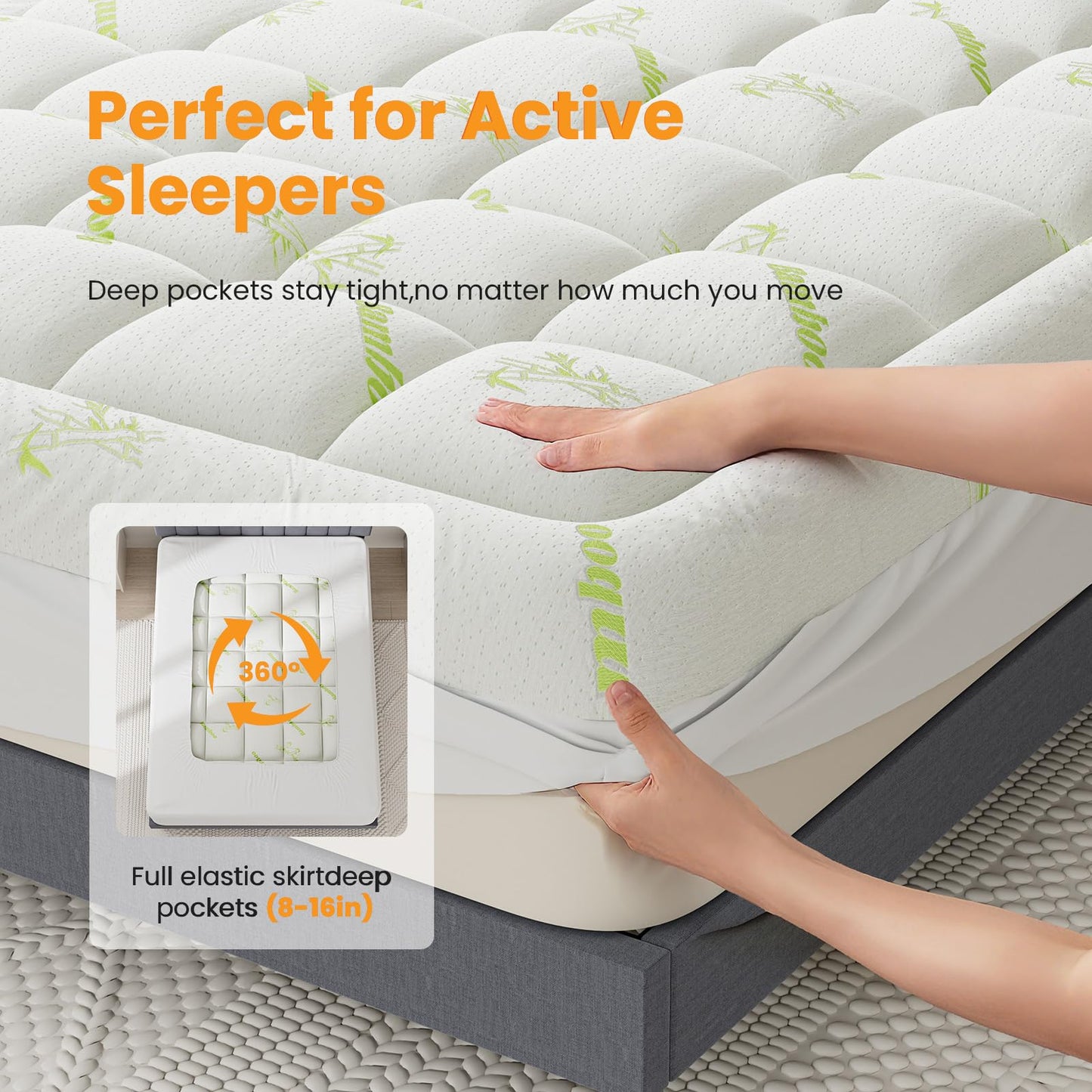 KMFurnila Ultra Soft Queen Size Mattress Topper - Viscose Made from Bamboo Pillow Top Mattress Pad for Comfort & Support - Naturally Cooling for Hot Sleepers, Green