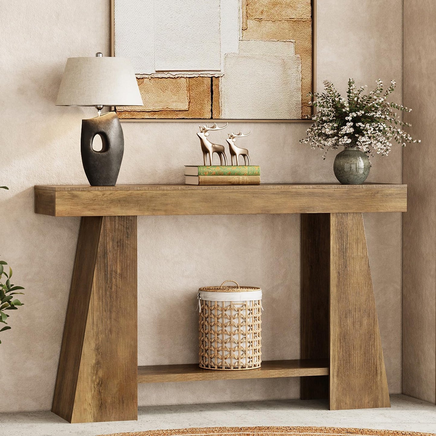 Tohomeor 47.24" Farmhouse Entryway Console Table, Narrow Sofa Table Behind Couch, Wooden Rectangular Entry Table with Storage Shelves for Entrance, Hallway, Living Room, Foyer