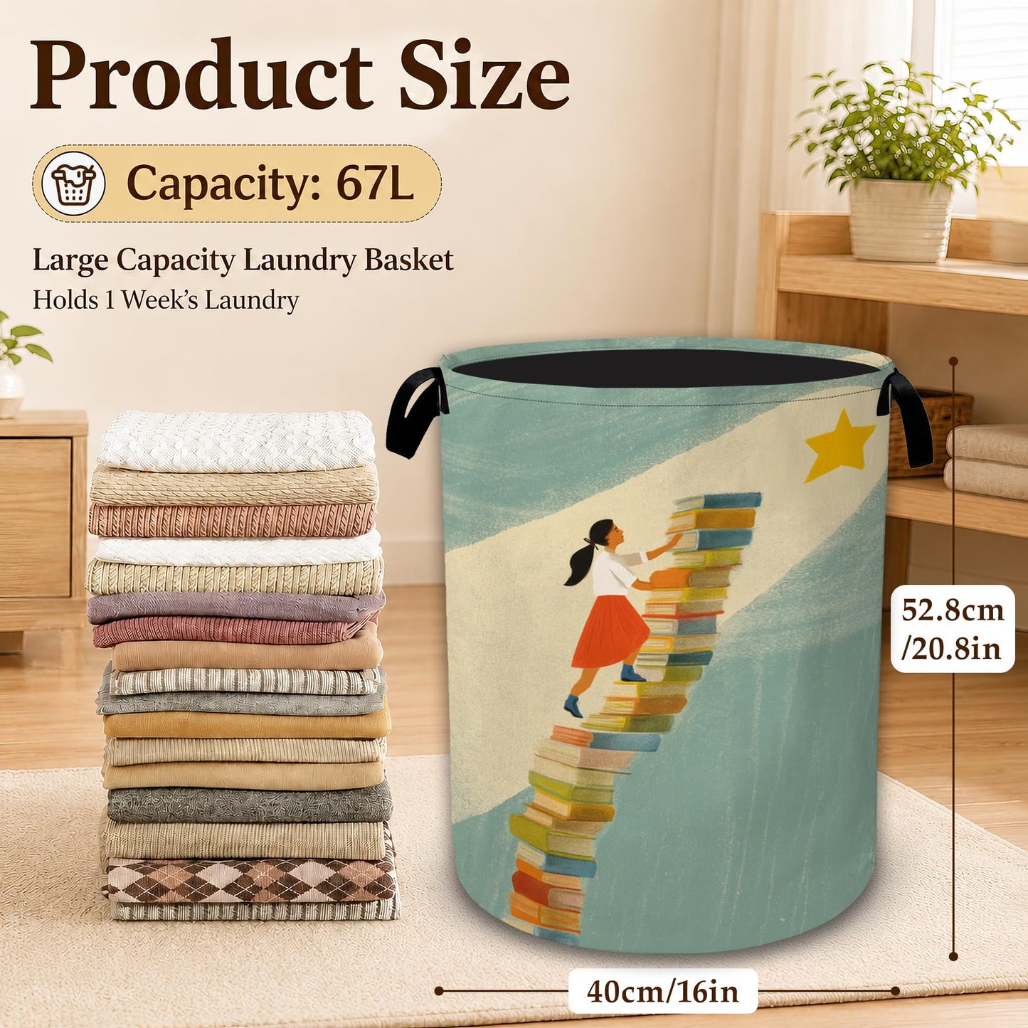 Dream Stairway Large Clothes Hamper, Portable Collapsible Laundry Basket with Handles, Freestanding Storage Bin for Bedroom Bathroom Dorm Laundry Room