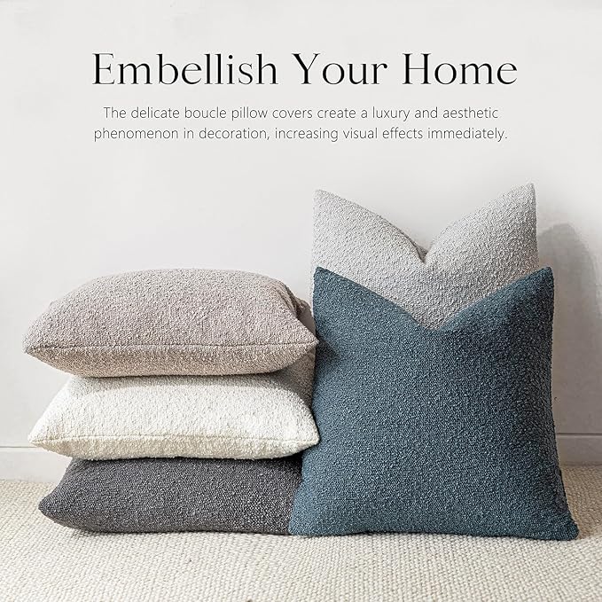 Foindtower Textured Boucle Throw Pillow Covers Accent Solid Lumbar Pillow Cases Cozy Soft Decorative Couch Cushion Case for Chair Sofa Bedroom Living Room Home Decor, 12 x 20 Inch,Blue