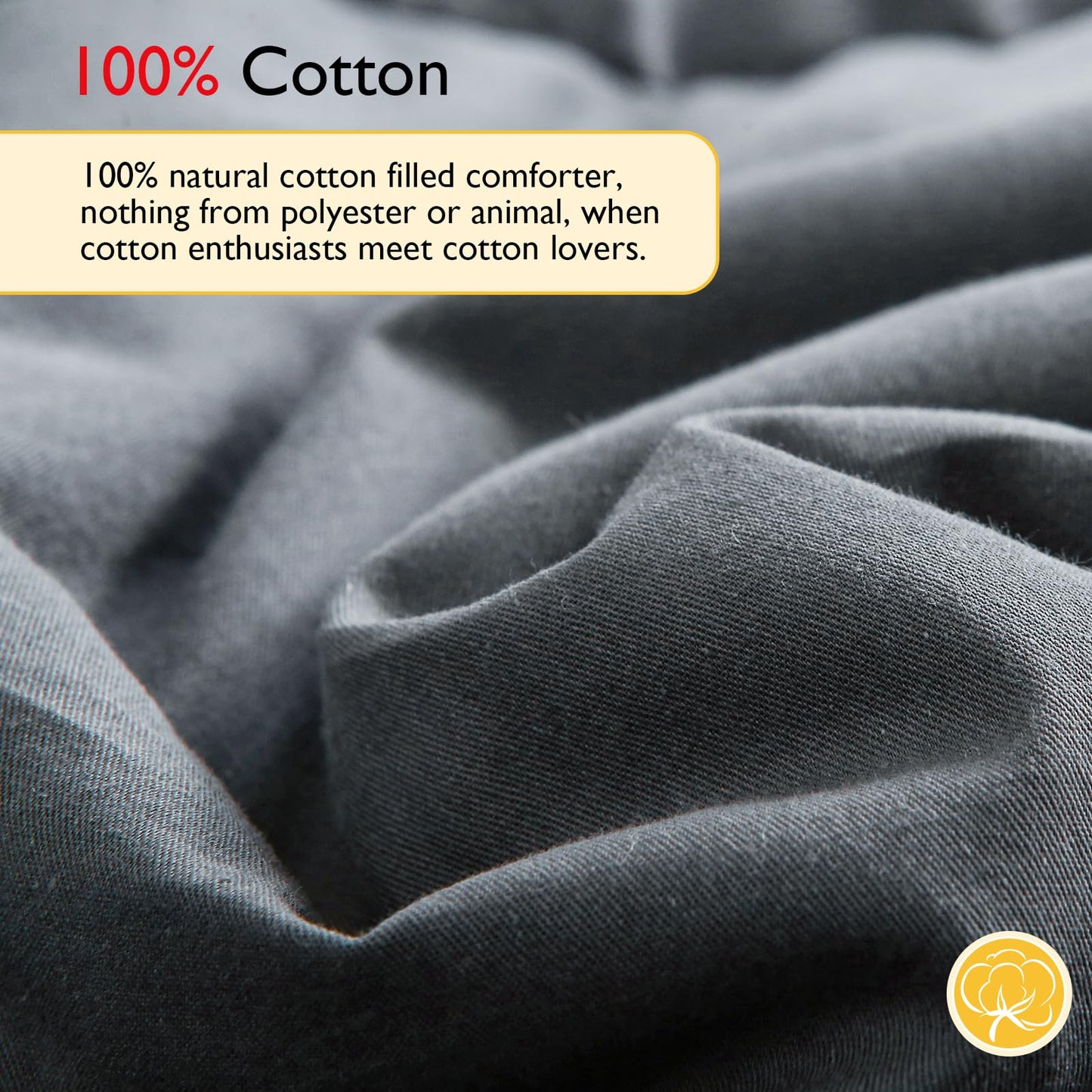 100% Cotton Filled Comforter, Premium Upgraded Cotton Bed Quilt Suitable for All Seasons, Comfortable Soft Noise-Free, Breathable and Fluffy, King, Gray | 100% Cotton, All Seasons, Breathable Fluffy