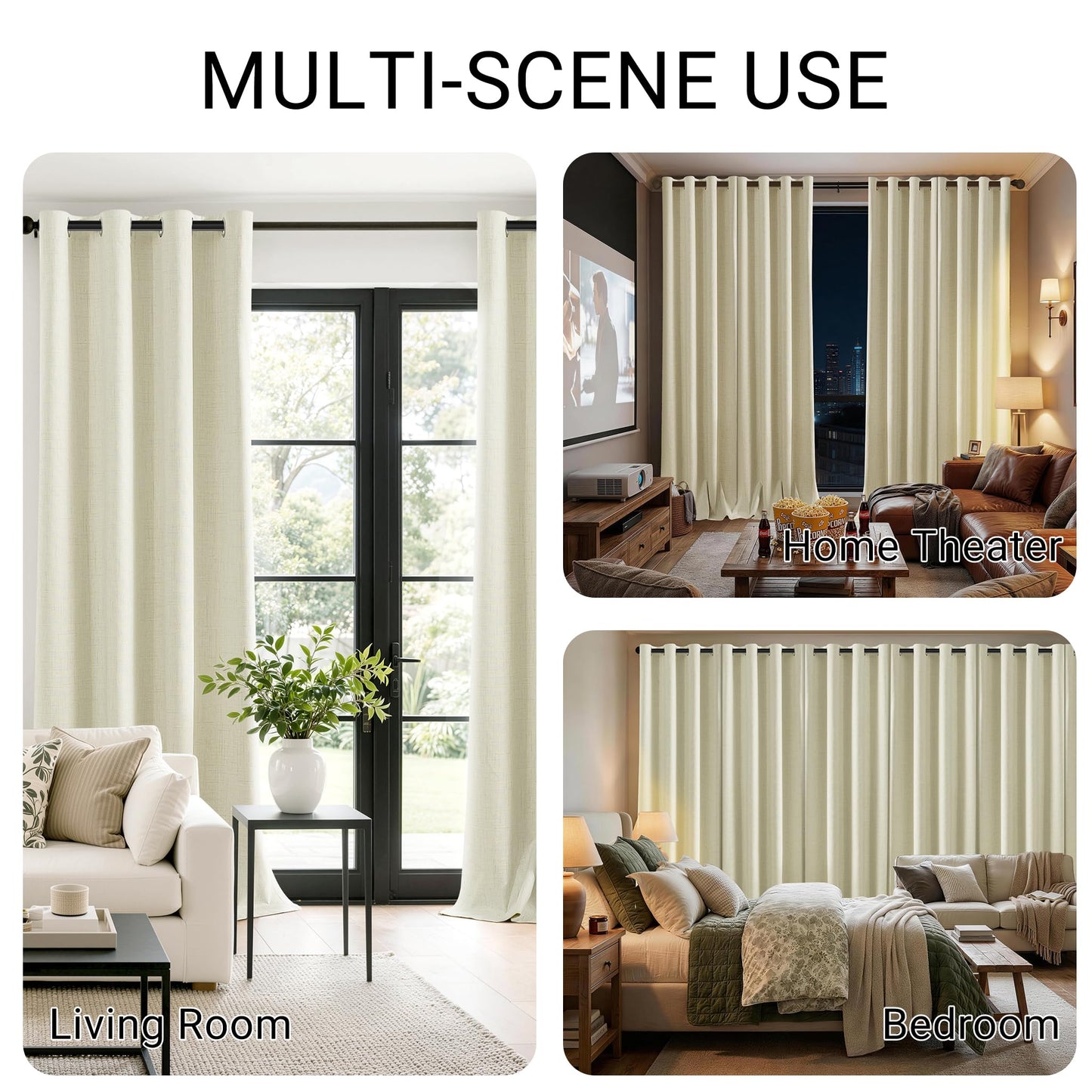ChrisDowa 100% Blackout Curtains for Living Room - Linen Curtains 90 Inch Curtains Grommet Top Thermal Curtain Total Blackout Drapes Privacy Protection for Bedroom 2 Panels, Cream 52" W x 90" L